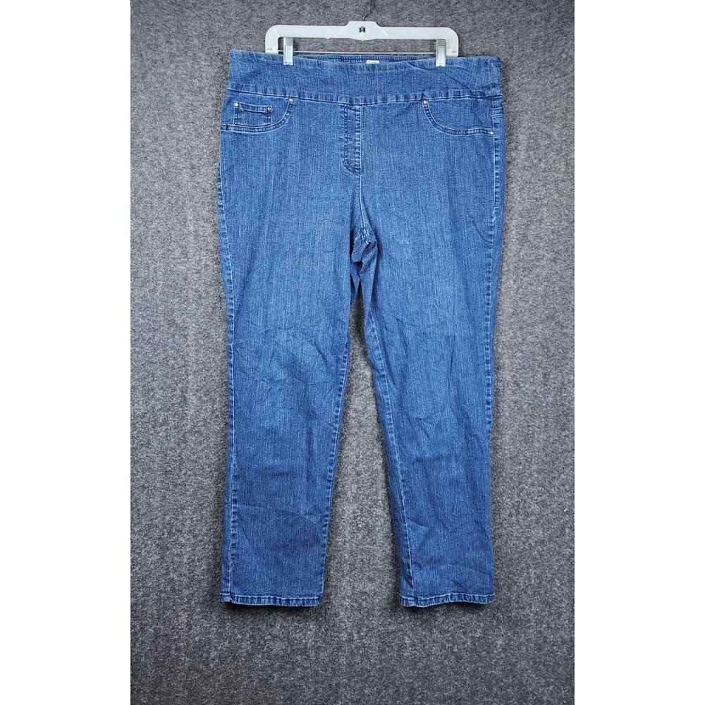 Ruby Rd Woman Pull On Jeans Womens 18W Blue Stretch Straight Leg High Rise